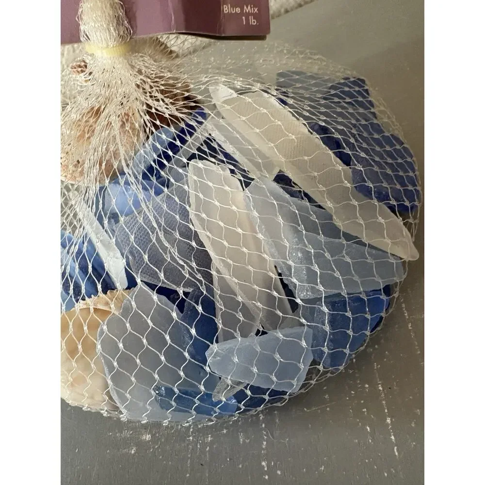 Decorative Blue Sea Glass & Shells Mix 1 lb Bag Beach Vase Filler Crafts
